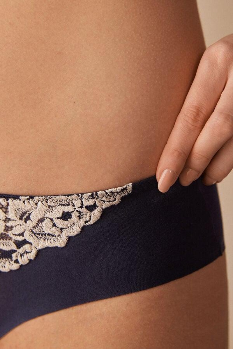 Intimissimi Pretty Flowers Seamless Cotton Women's Panties Deep Blue / Light Yellow | USA 2415GLS