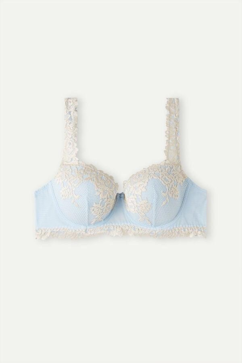 Intimissimi Pretty Flowers Sofia Balconette Women's Bras Blue / White | USA 1012QZD