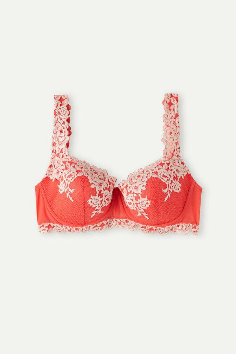 Intimissimi Pretty Flowers Sofia Balconette Women's Bras Deep Red / White | USA 1013WYF