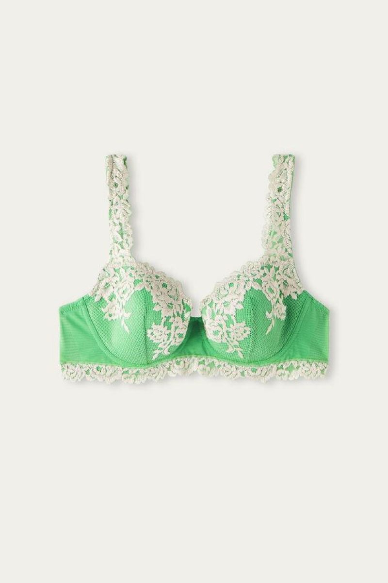 Intimissimi Pretty Flowers Sofia Balconette Women's Bras Mint / White | USA 1480QZD