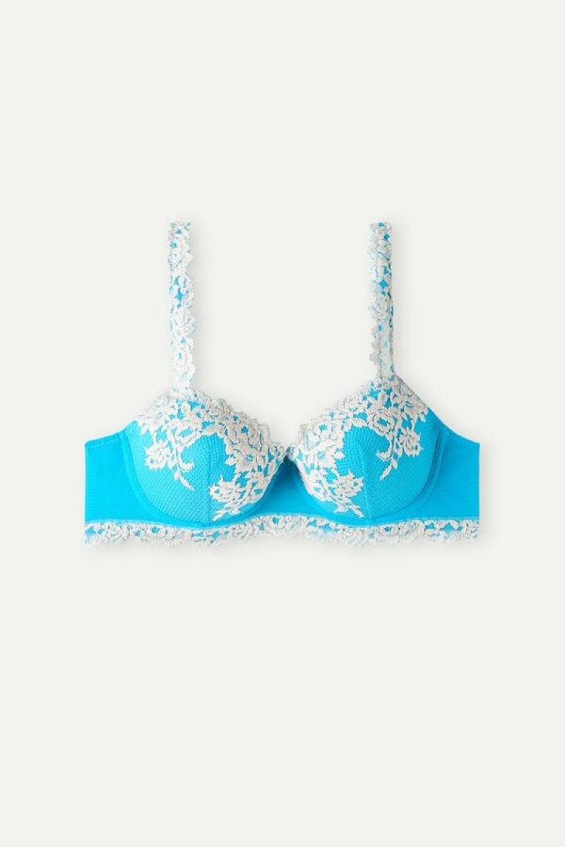 Intimissimi Pretty Flowers Sofia Balconette Women's Bras Turquoise / White | USA 1489PQC