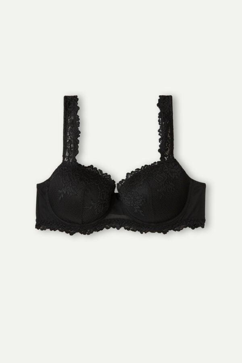 Intimissimi Pretty Flowers Sofia Balconette Women's Bras Black | USA 1052GLQ