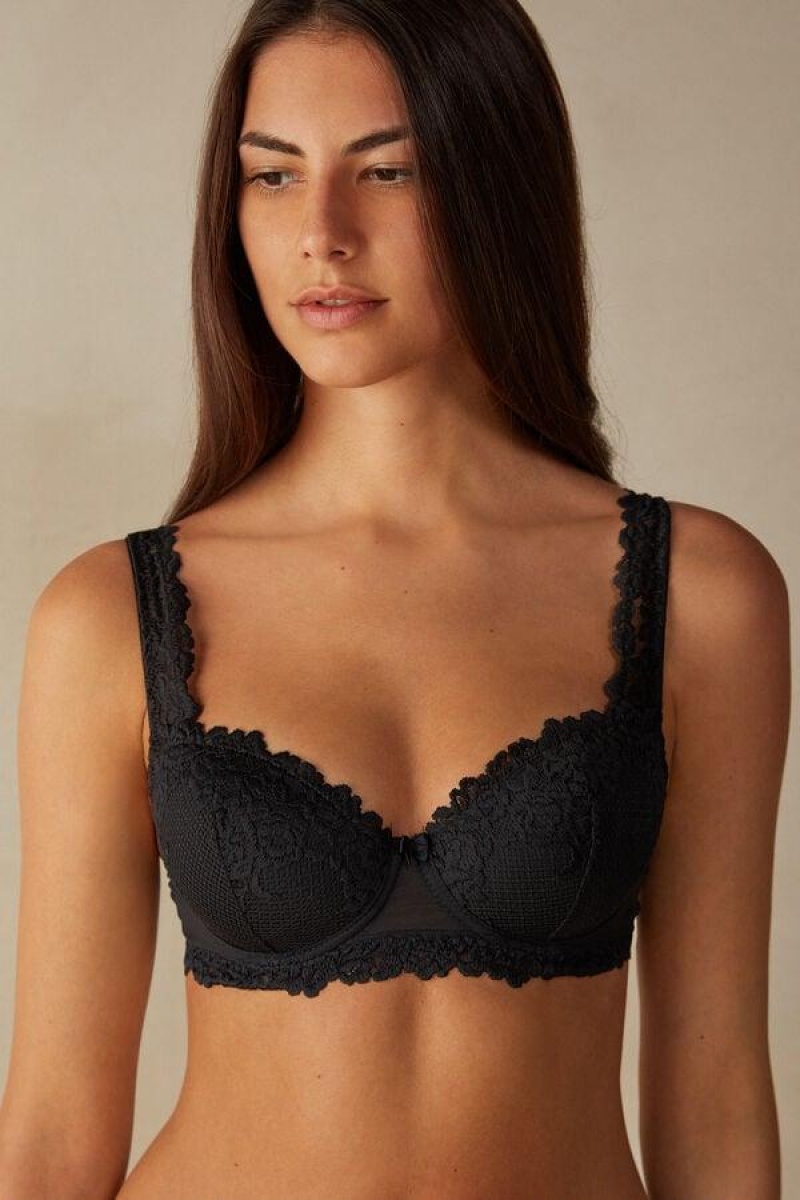 Intimissimi Pretty Flowers Sofia Balconette Women\'s Bras Black | USA 1052GLQ