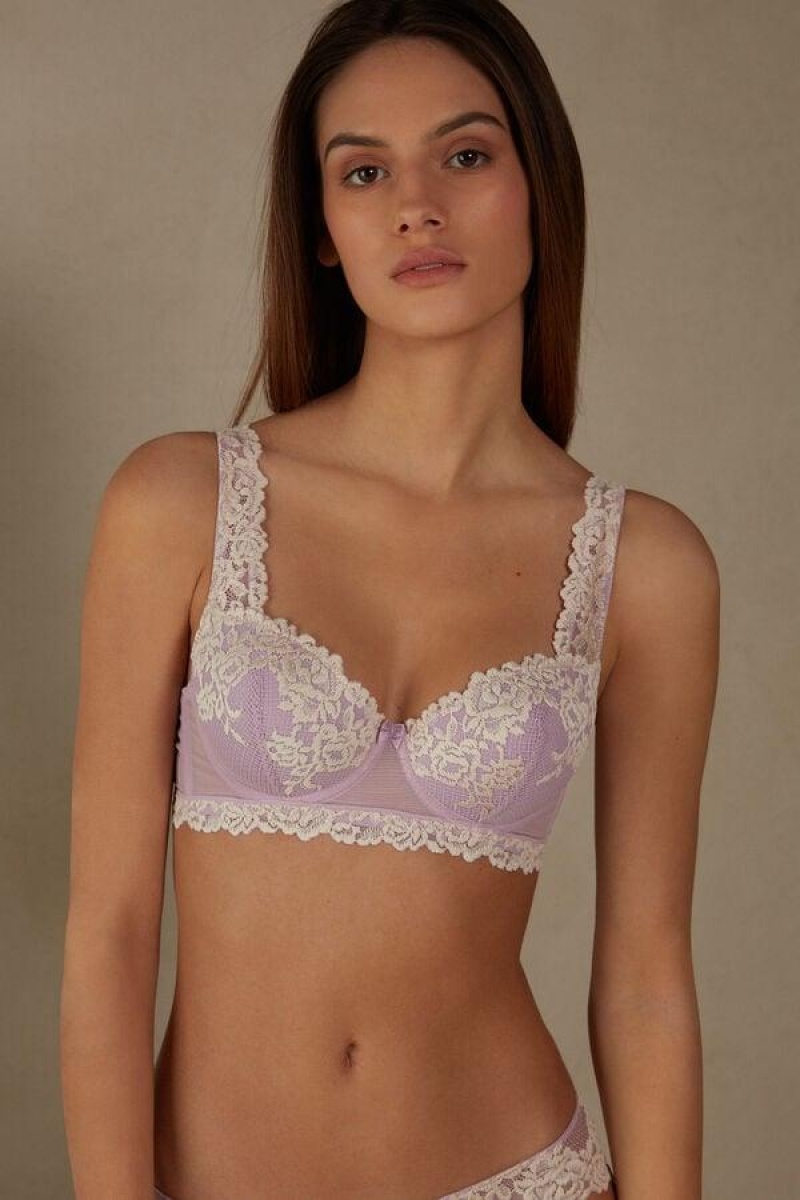 Intimissimi Pretty Flowers Sofia Balconette Women\'s Bras Purple / White | USA 1576LHT