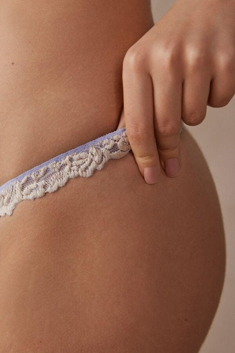 Intimissimi Pretty Flowers String Thong Women's Panties Lavender / White | USA 2242ORX