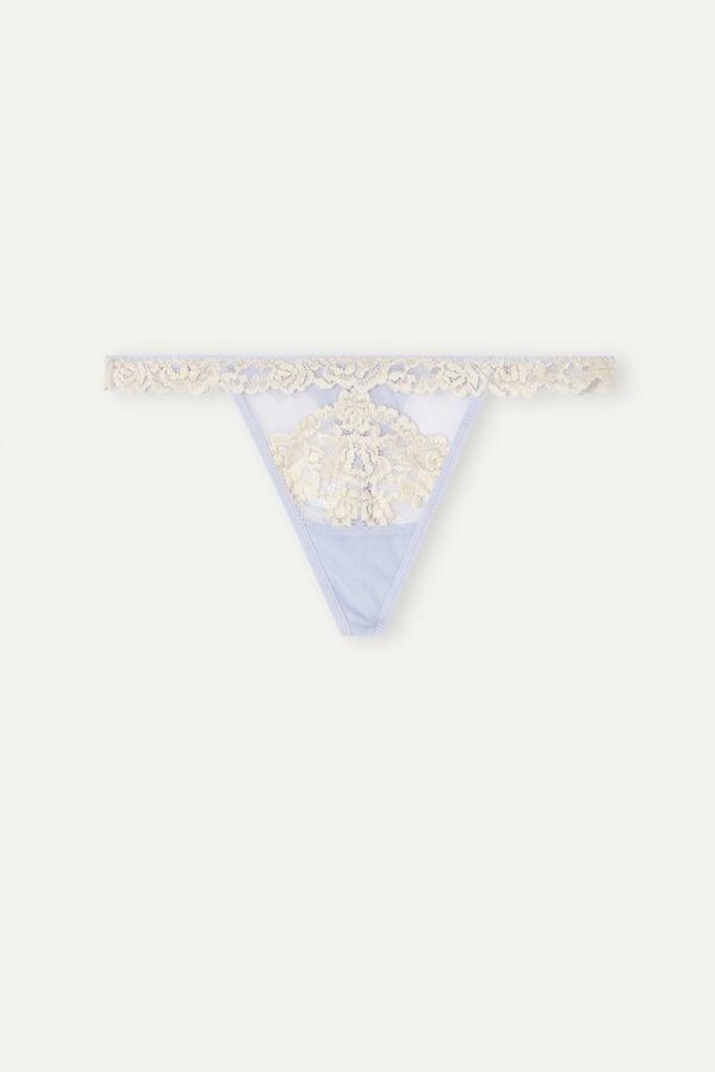 Intimissimi Pretty Flowers String Thong Women's Panties Lavender / White | USA 2242ORX