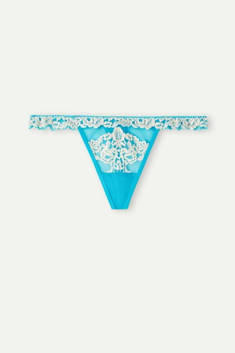 Intimissimi Pretty Flowers String Thong Women's Panties Turquoise / White | USA 2243PQC