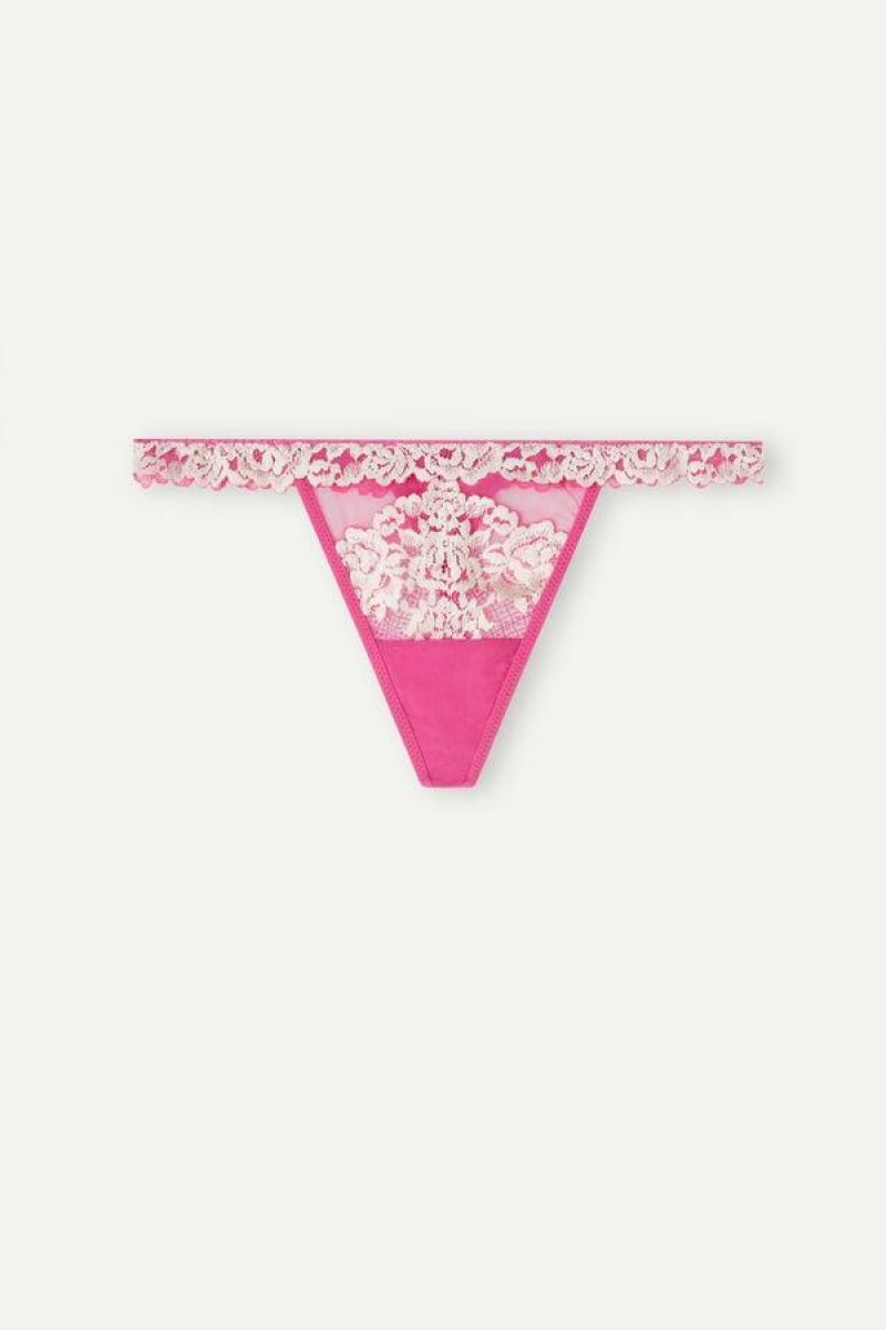 Intimissimi Pretty Flowers String Thong Women's Panties Pink / White | USA 2245SOB