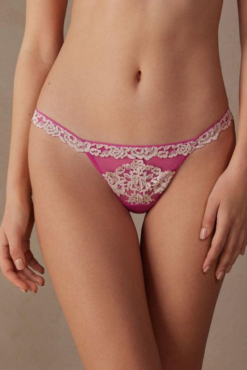 Intimissimi Pretty Flowers String Thong Women\'s Panties Pink / White | USA 2245SOB