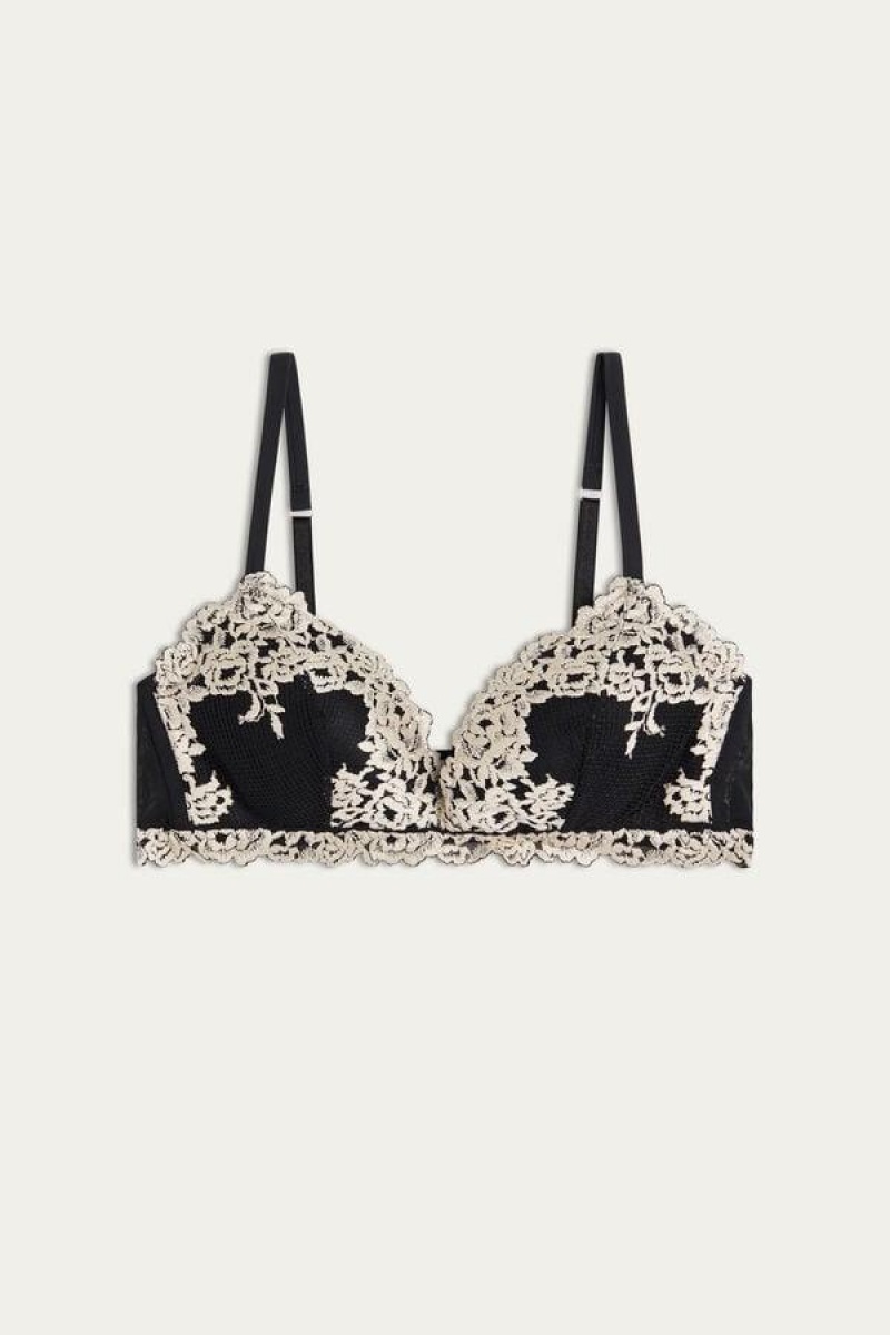 Intimissimi Pretty Flowers Tiziana Triangle Women's Bras Black / White | USA 1429WYF