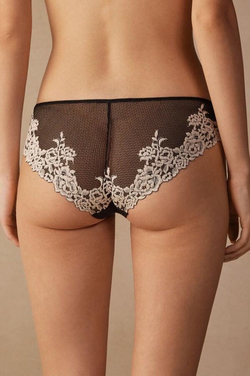 Intimissimi Pretty Flowers Women's Panties Black / White | USA 2416FMD