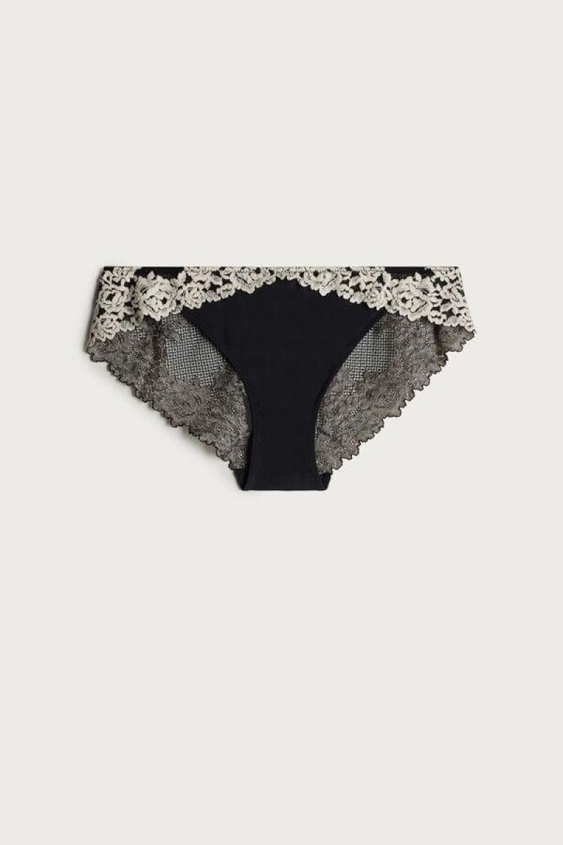 Intimissimi Pretty Flowers Women's Panties Black / White | USA 2416FMD