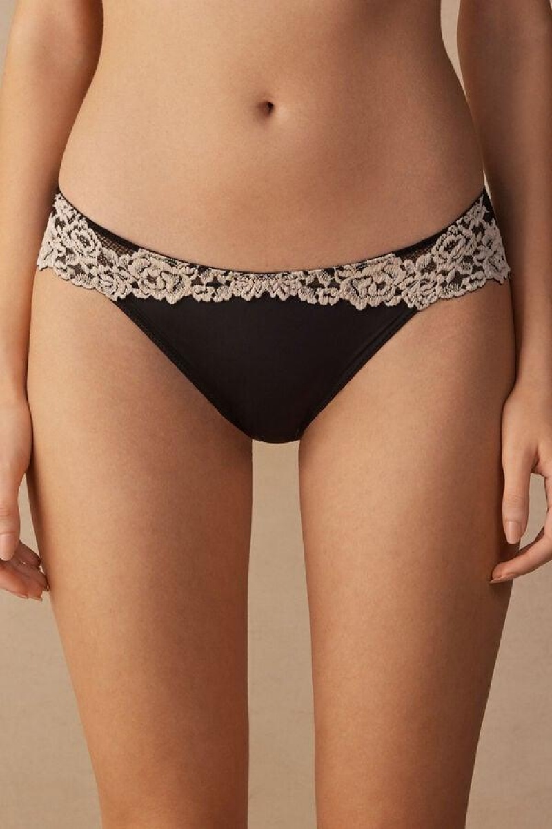 Intimissimi Pretty Flowers Women\'s Panties Black / White | USA 2416FMD