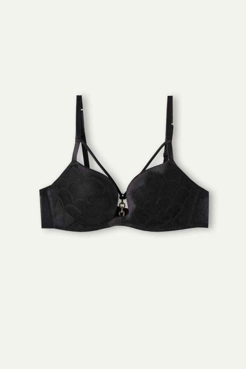 Intimissimi Pure Charme Monica Push-Up Women's Bras Black | USA 1281PQC