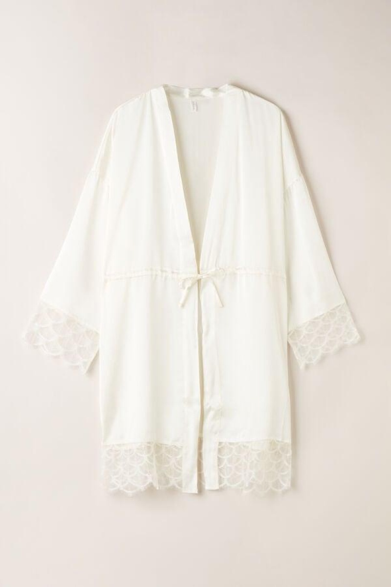 Intimissimi Pure Charme Silk Kimono Women's Pajamas White | USA 2197HKW