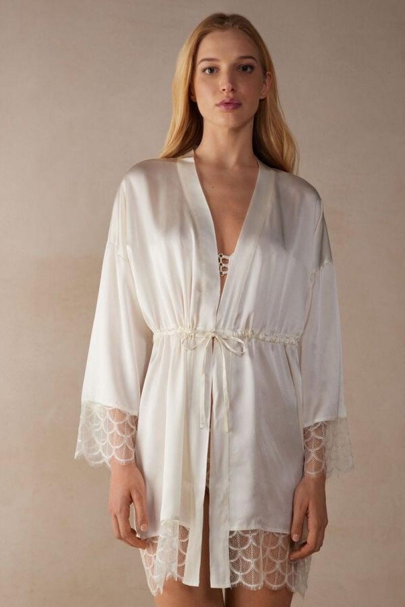 Intimissimi Pure Charme Silk Kimono Women\'s Pajamas White | USA 2197HKW