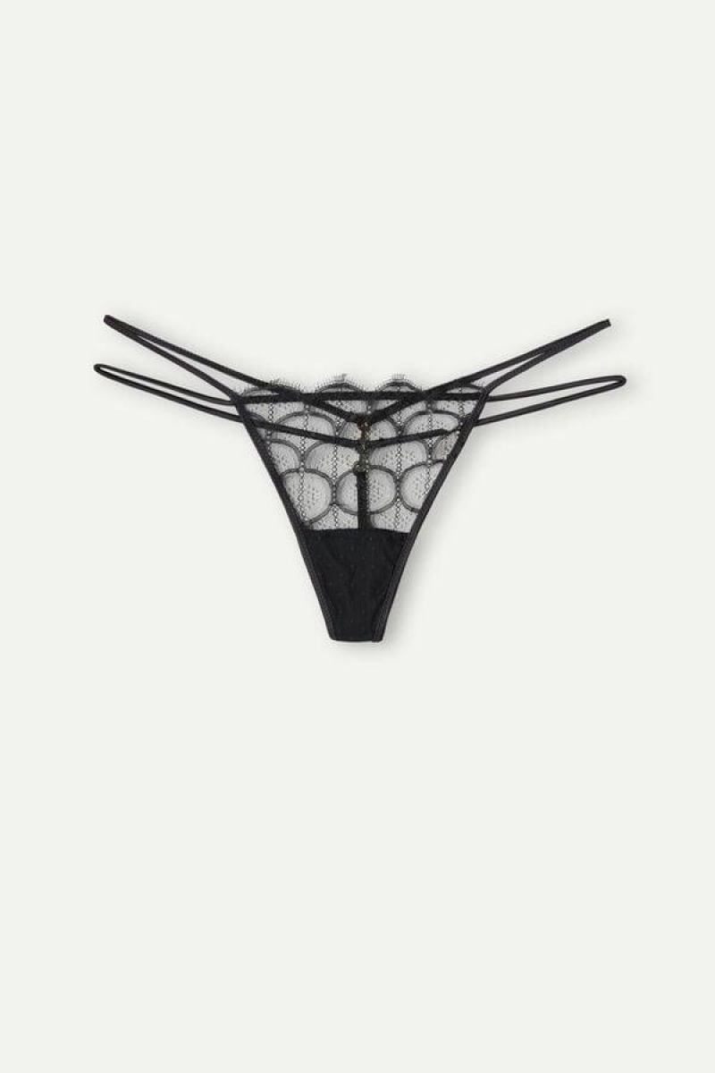 Intimissimi Pure Charme String Thong Women's Panties Black | USA 2247FMM