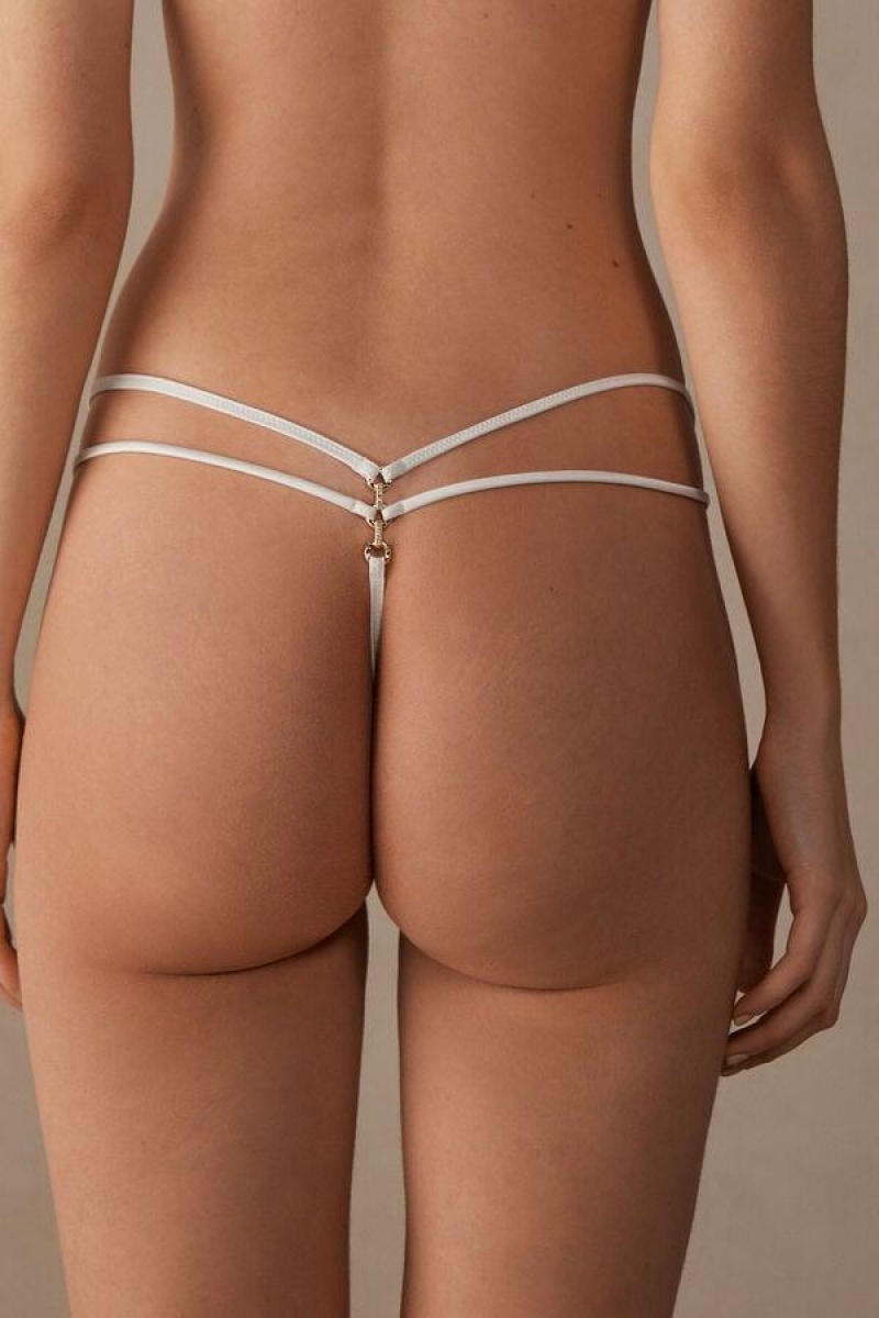 Intimissimi Pure Charme String Thong Women's Panties White | USA 2254XFU