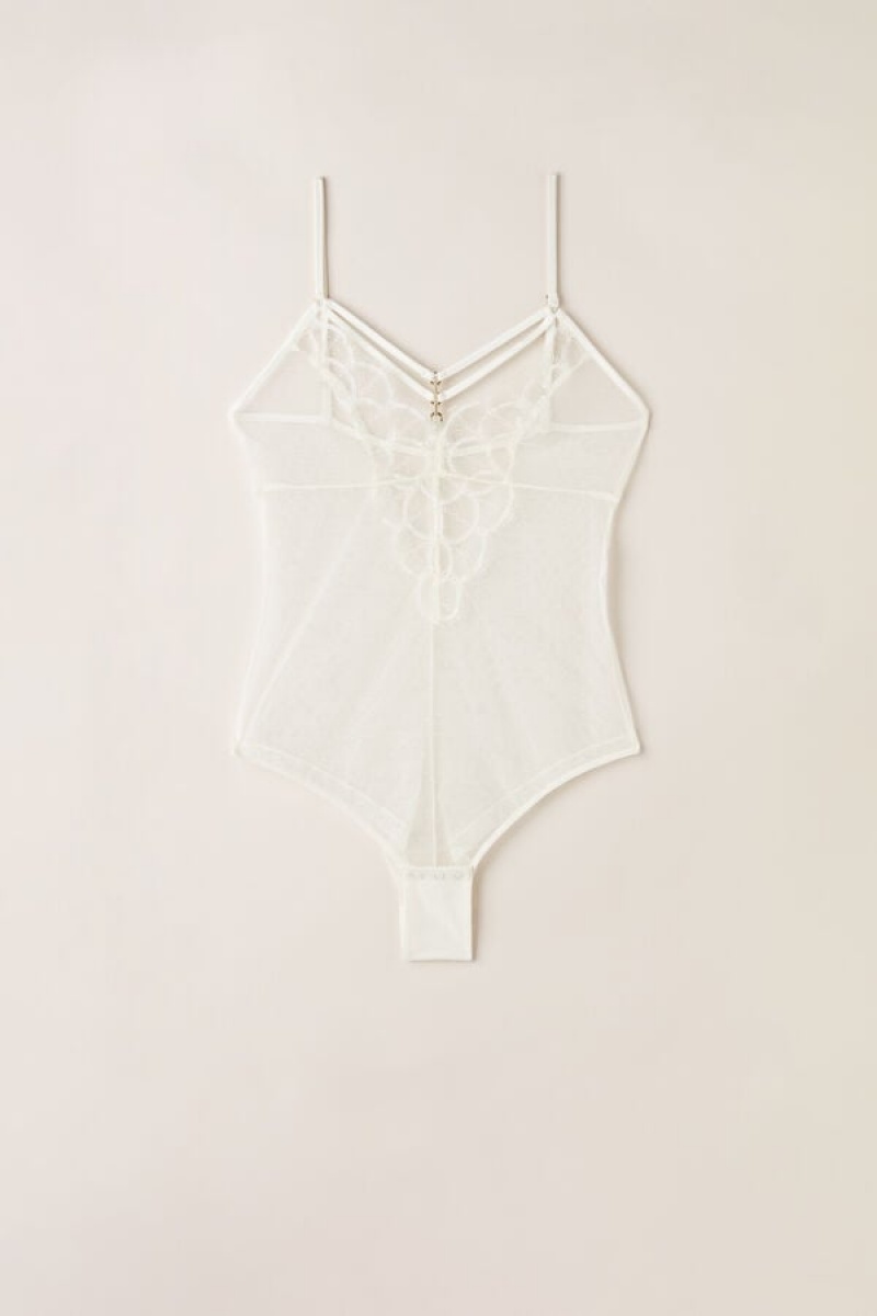 Intimissimi Pure Charme Tulle Women's Bodysuit White | USA 1873RWH