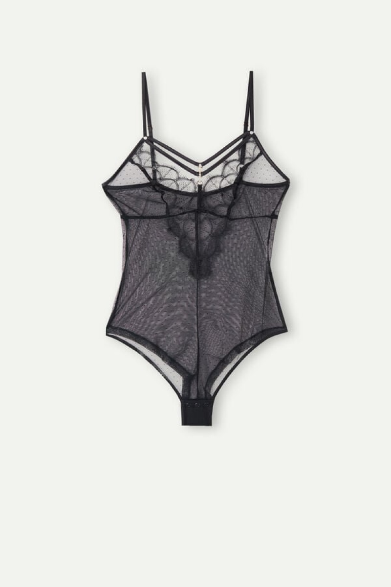 Intimissimi Pure Charme Tulle Women's Bodysuit Black | USA 1875YUK