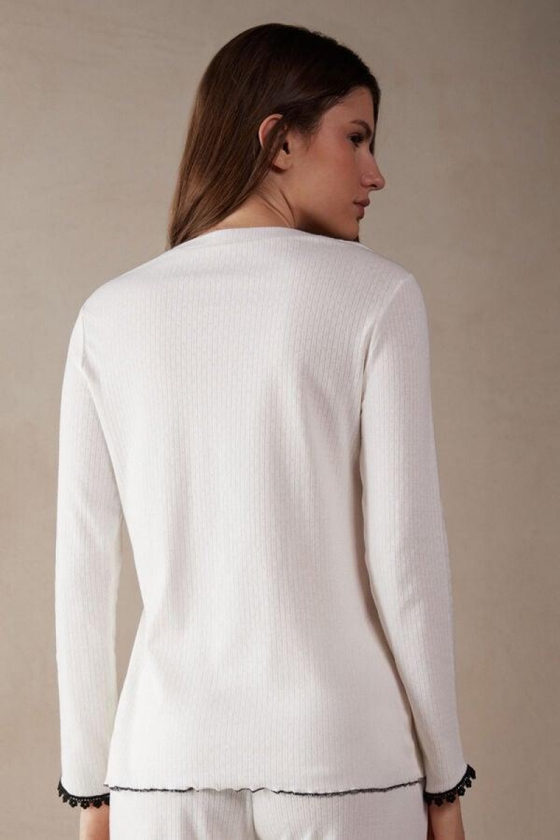 Intimissimi Pure Joy Long Sleeve Henley Top Women's Pajamas White | USA 2135YUK