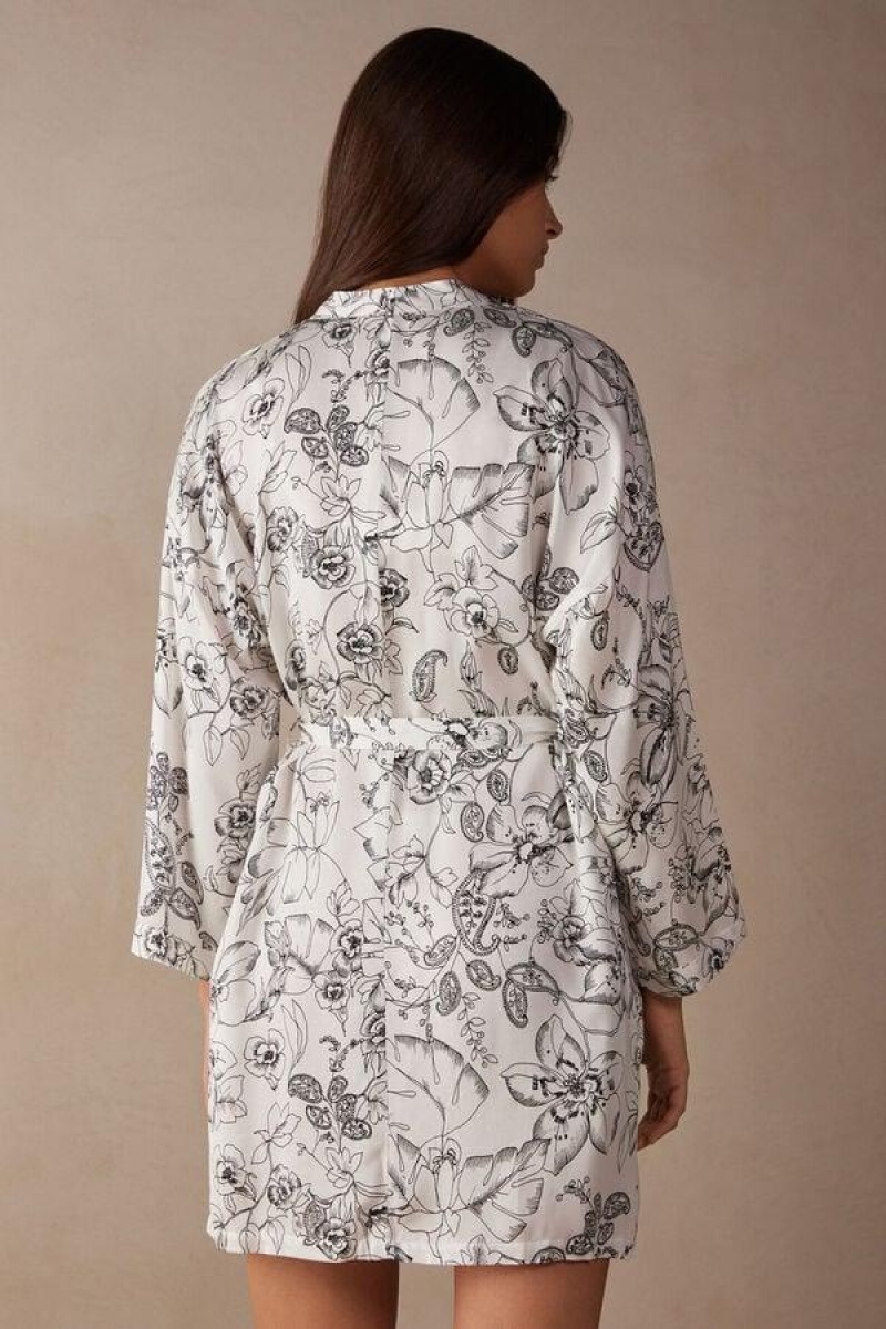 Intimissimi Pure Joy Satin Kimono Women's Pajamas White / Grey | USA 2192APV