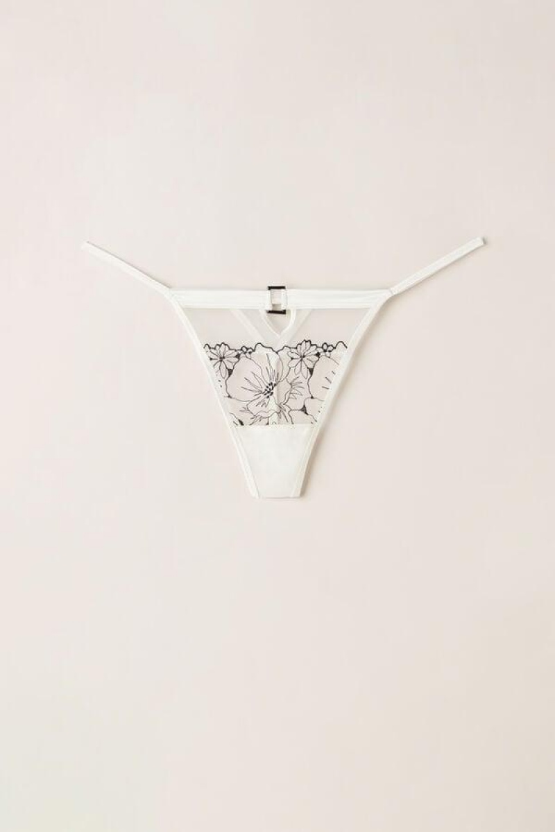 Intimissimi Pure Joy String Thong Women's Panties White / Black | USA 2241ISZ