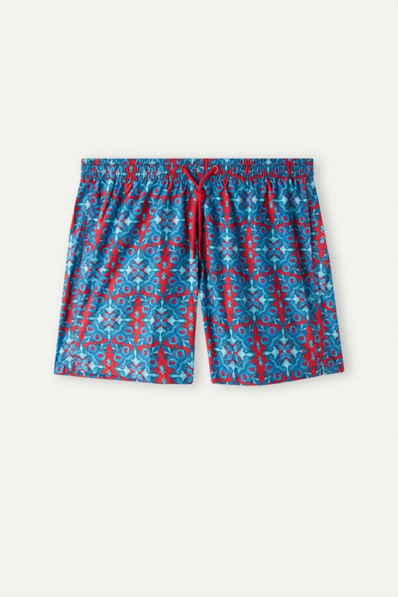 Intimissimi Red Moroccan Print Men\'s Swim Trunks Red | USA 2750RWO