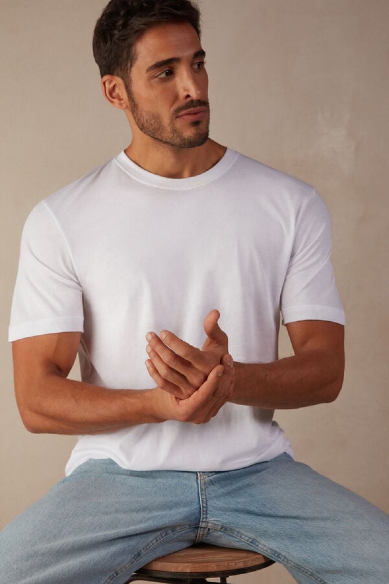 Intimissimi Regular Fit in Extrafine Supima® Cotton Men's T Shirts White | USA 3032YUT