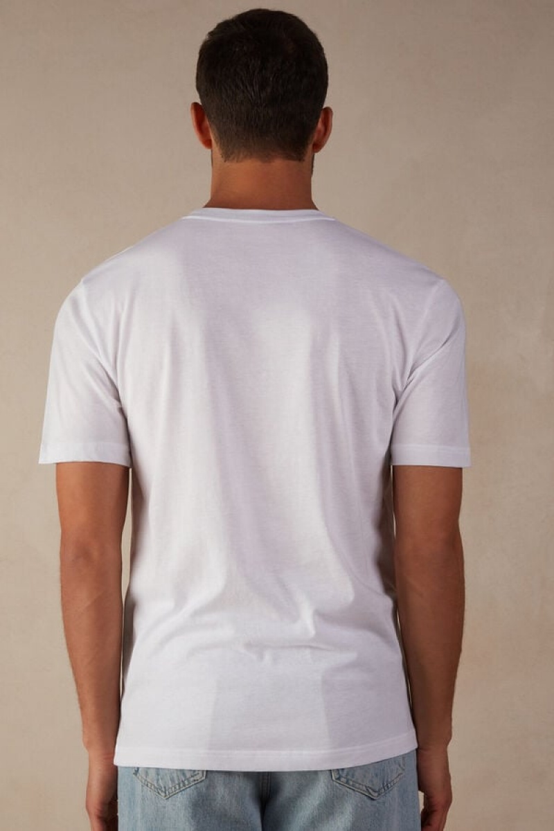 Intimissimi Regular Fit in Extrafine Supima® Cotton Men's T Shirts White | USA 3032YUT