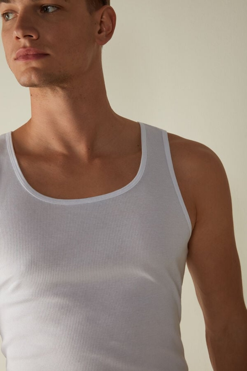 Intimissimi Ribbed Supima Cotton Men's Tank Top White | USA 3040BCD