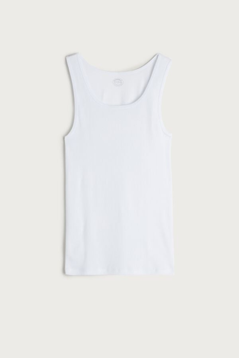 Intimissimi Ribbed Supima Cotton Men's Tank Top White | USA 3040BCD