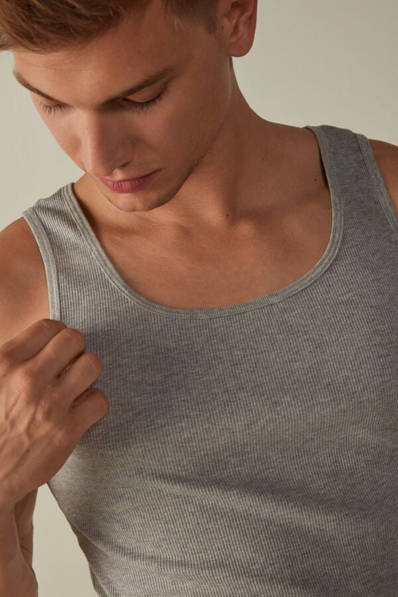 Intimissimi Ribbed Supima Cotton Men's Tank Top Light Grey | USA 3041VDF