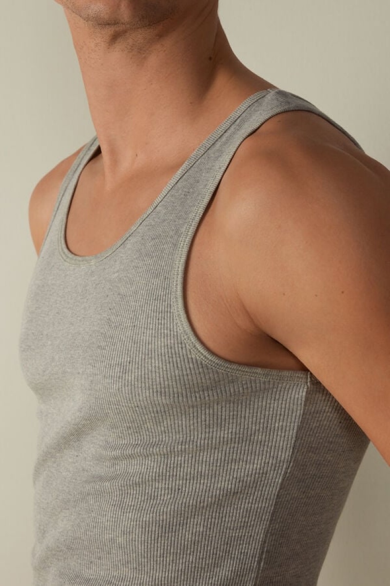 Intimissimi Ribbed Supima Cotton Men's Tank Top Light Grey | USA 3041VDF