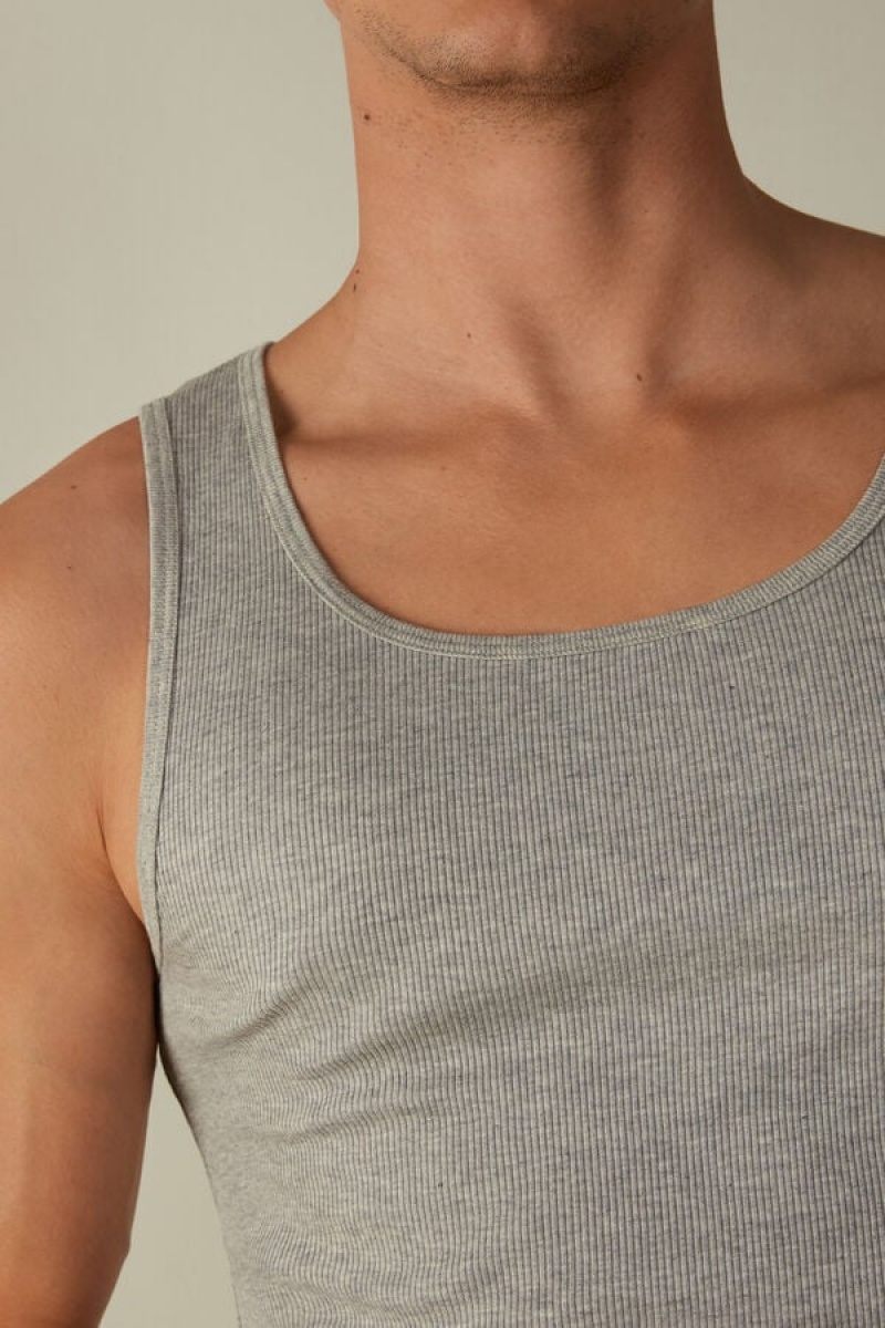 Intimissimi Ribbed Supima Cotton Men's Tank Top Light Grey | USA 3041VDF