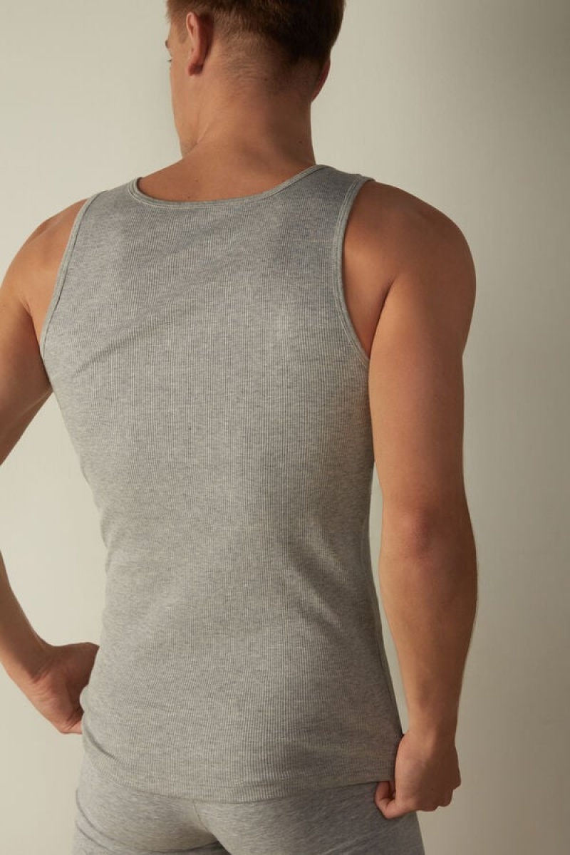 Intimissimi Ribbed Supima Cotton Men's Tank Top Light Grey | USA 3041VDF