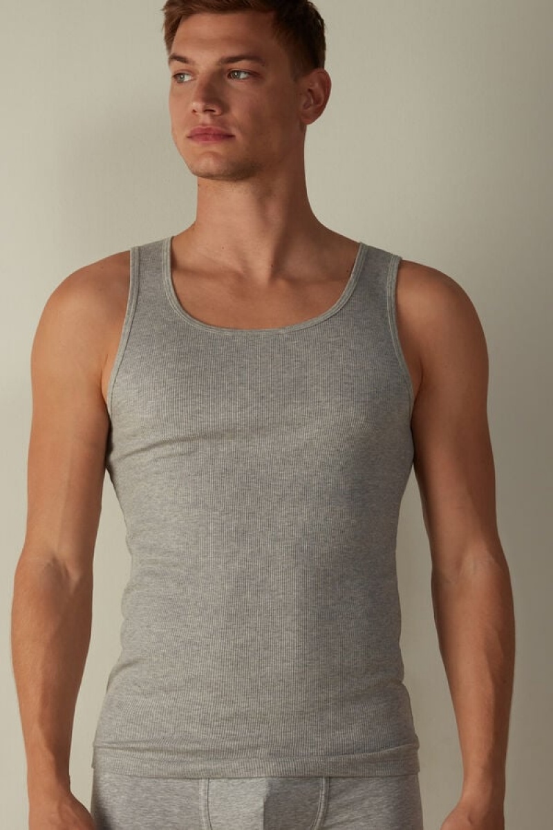 Intimissimi Ribbed Supima Cotton Men\'s Tank Top Light Grey | USA 3041VDF