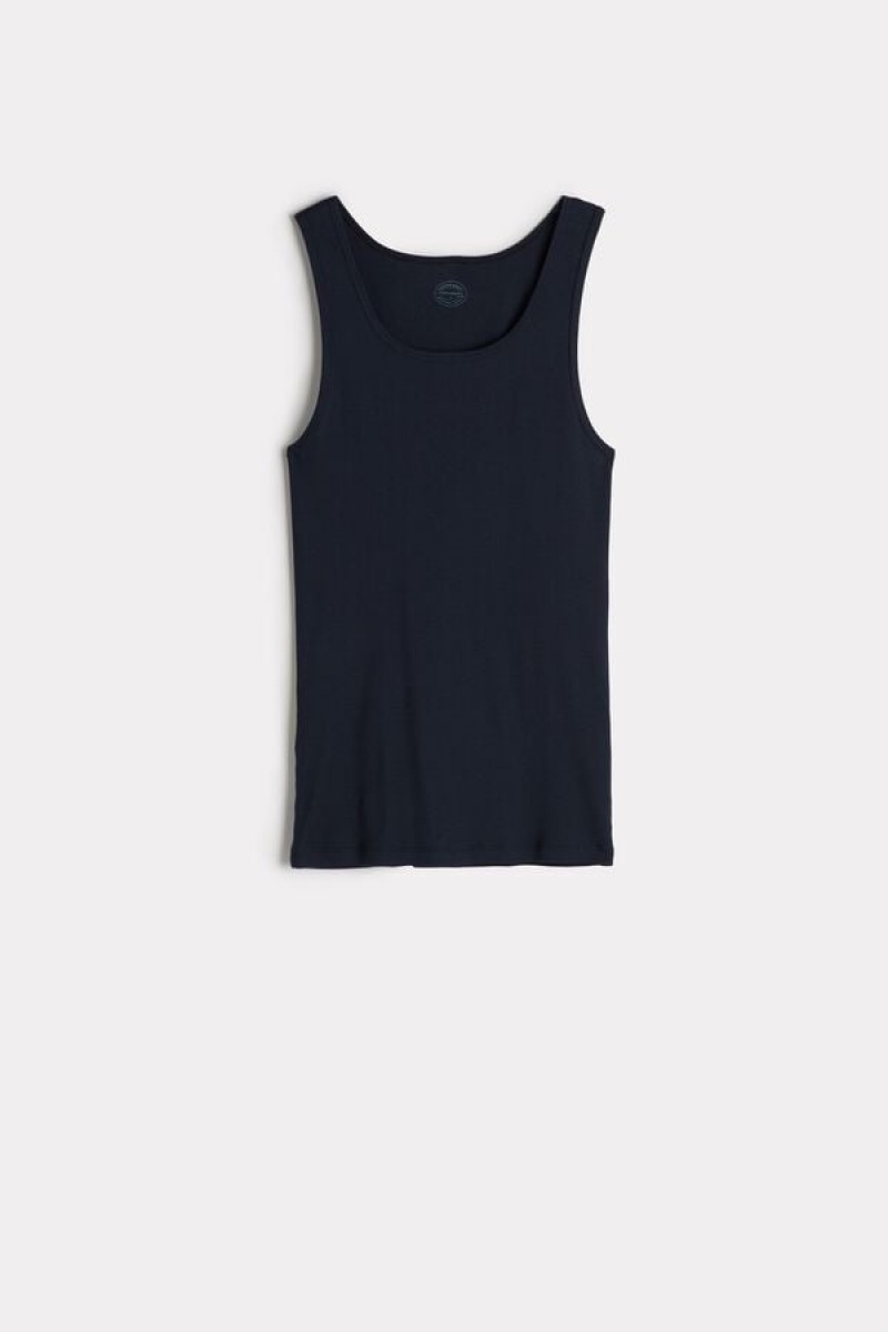 Intimissimi Ribbed Supima Cotton Men's Tank Top Blue | USA 3042CEG