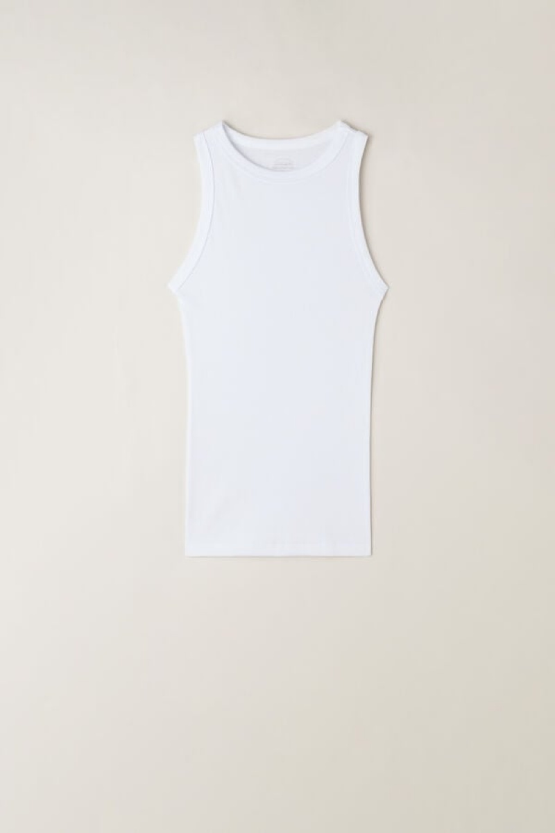 Intimissimi Ribbed in Supima® Cotton Women's Tank Top White | USA 1767WYF