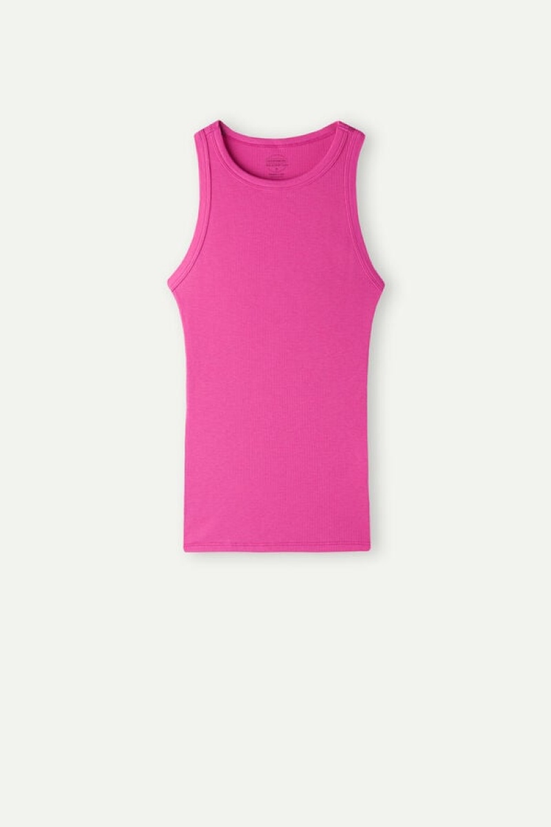 Intimissimi Ribbed in Supima® Cotton Women's Tank Top Pink | USA 1769RWH