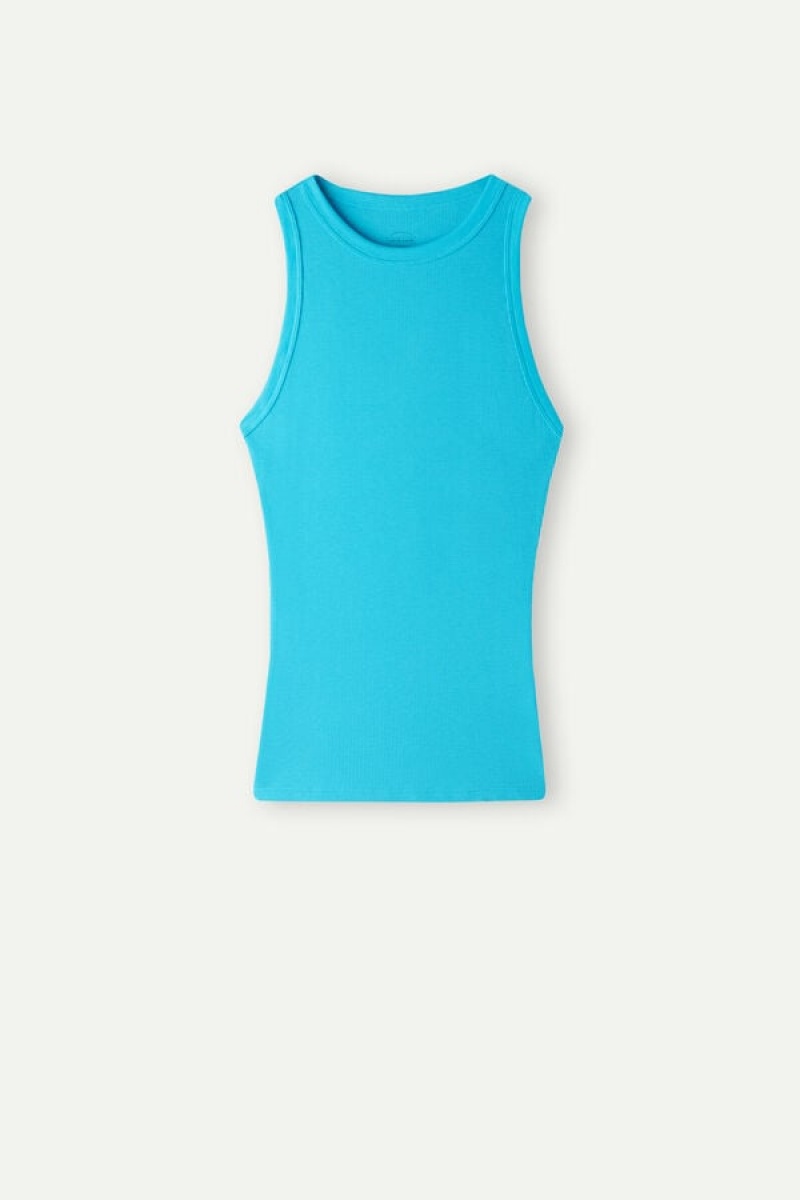 Intimissimi Ribbed in Supima® Cotton Women's Tank Top Turquoise | USA 1770TVJ