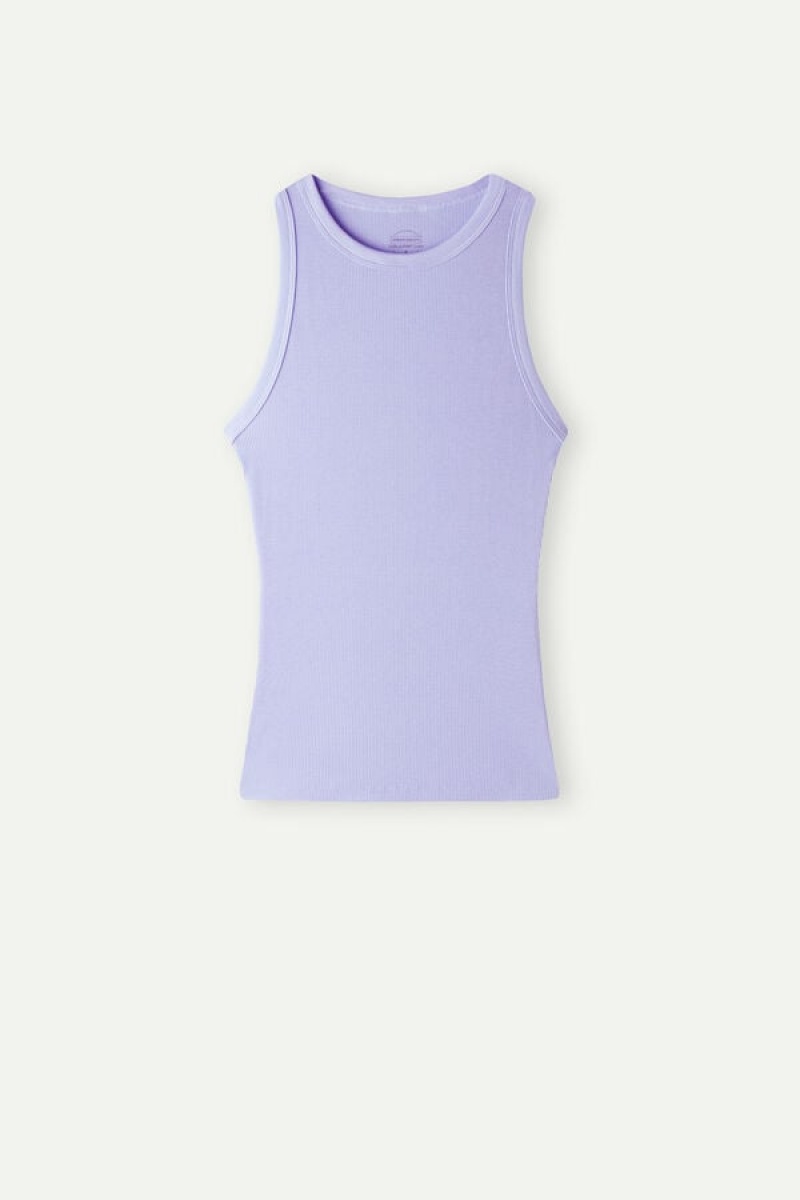 Intimissimi Ribbed in Supima® Cotton Women's Tank Top Lavender | USA 1771YUK