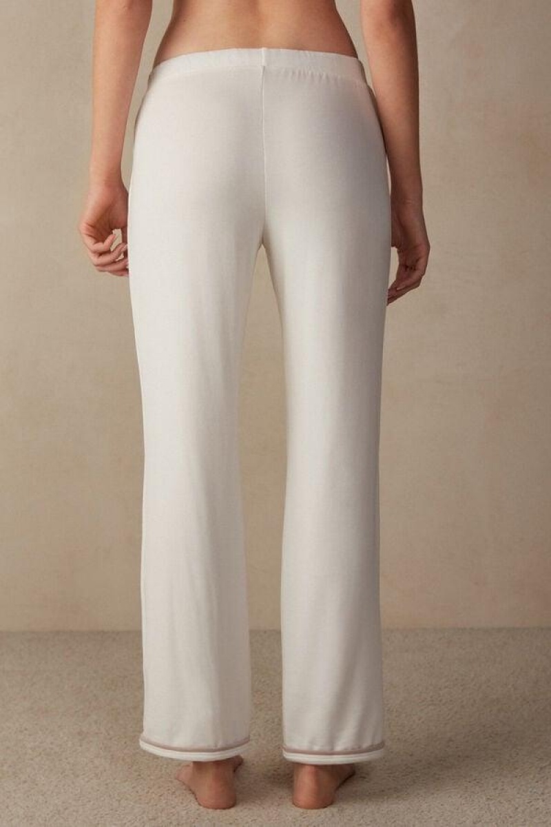 Intimissimi Romantic Bedroom Full Length Pants in Modal with Wool Women's Pajamas White / Pink | USA 2050NBA