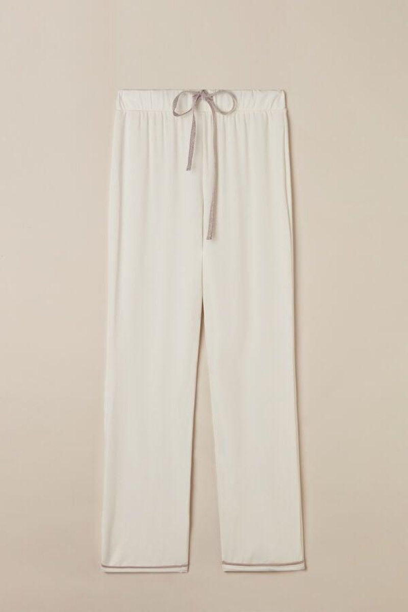 Intimissimi Romantic Bedroom Full Length Pants in Modal with Wool Women's Pajamas White / Pink | USA 2050NBA