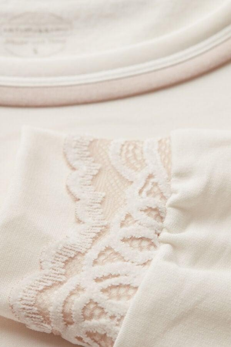 Intimissimi Romantic Bedroom Top in Modal with Wool Women's Pajamas White / Pink | USA 2151CEI