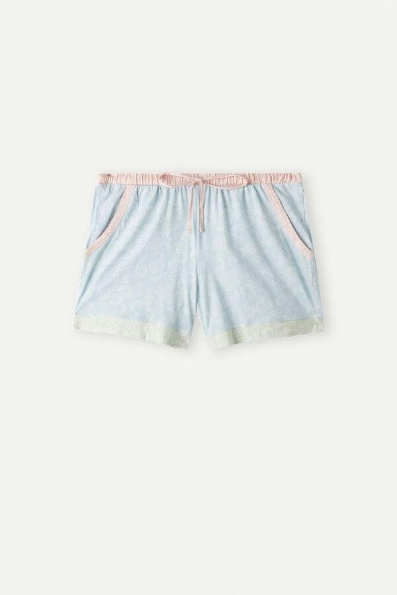 Intimissimi Romantic Cashmere Cotton Shorts Women's Pajamas Light Blue | USA 1969CEI