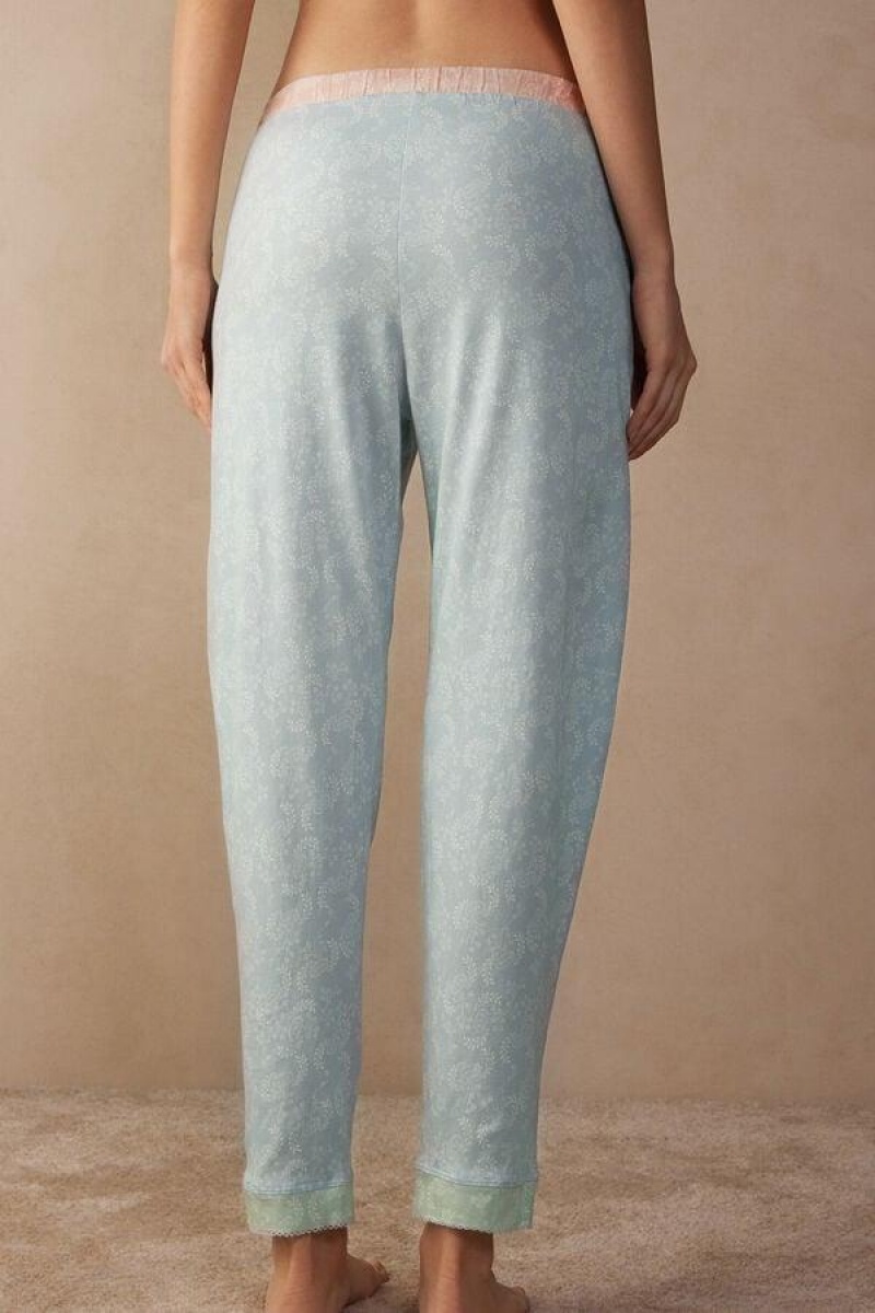 Intimissimi Romantic Cashmere Full Length Cotton Pants Women's Pajamas Light Blue | USA 2027WYF