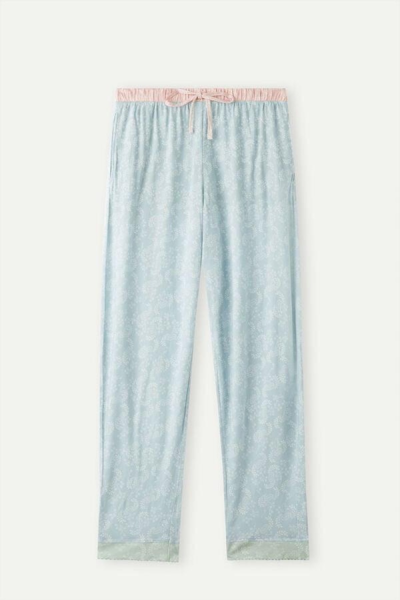 Intimissimi Romantic Cashmere Full Length Cotton Pants Women's Pajamas Light Blue | USA 2027WYF