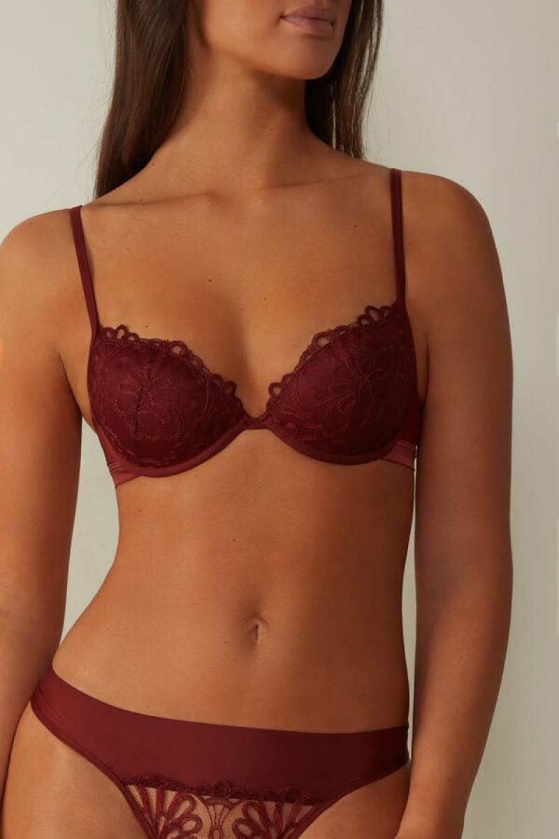 Intimissimi Romantic Life Bellissima Push-up Women\'s Bras Dark Red | USA 1308APV