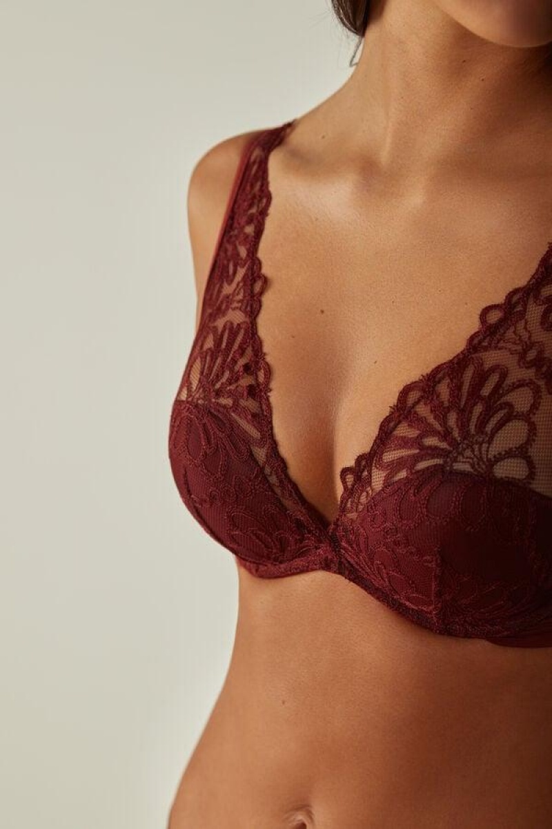 Intimissimi Romantic Life Giorgia Balconette Women's Bras Dark Red | USA 1242VDO